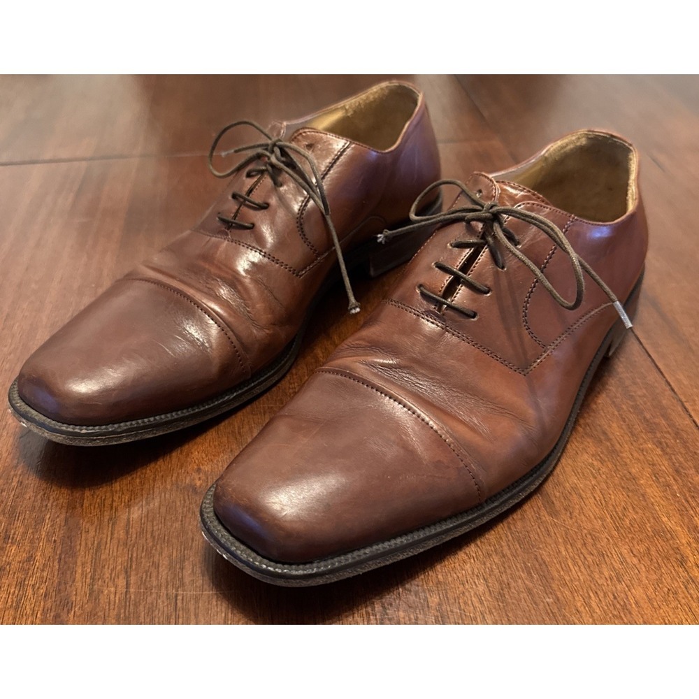 VTG Johnston & Murphy Italy Brown Leather Cap Toe Oxford Dress Mens Size 10 M